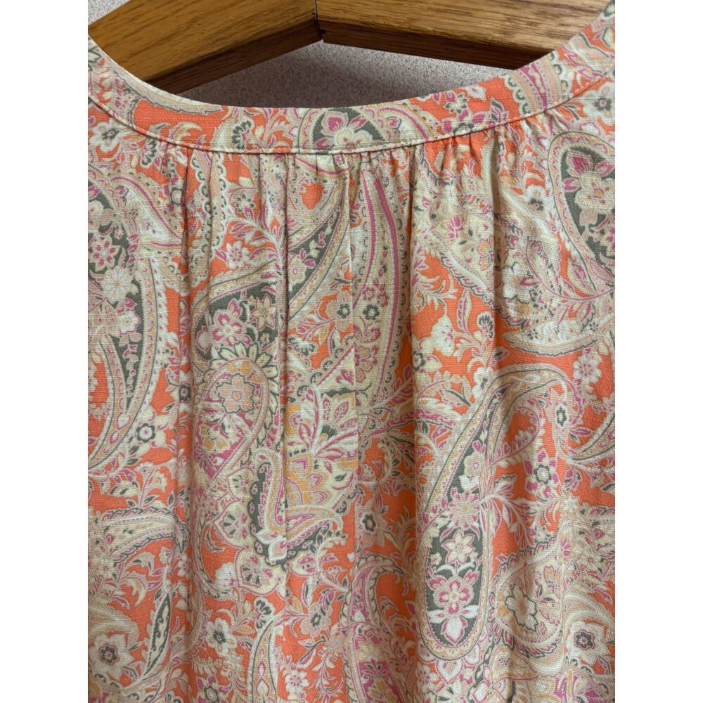 J.Jill Paisley Tiered Babydoll Midi Dress XL Boho Cottage Coastal Coral Pink - Picture 9 of 10
